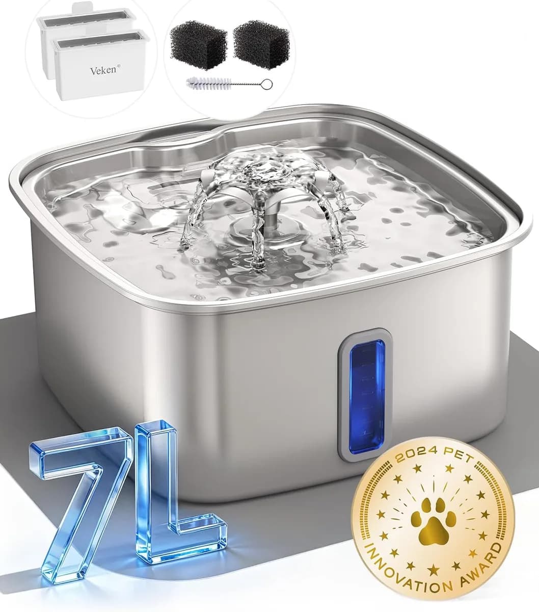 stainless steel cat water fountain in silver, 237 oz