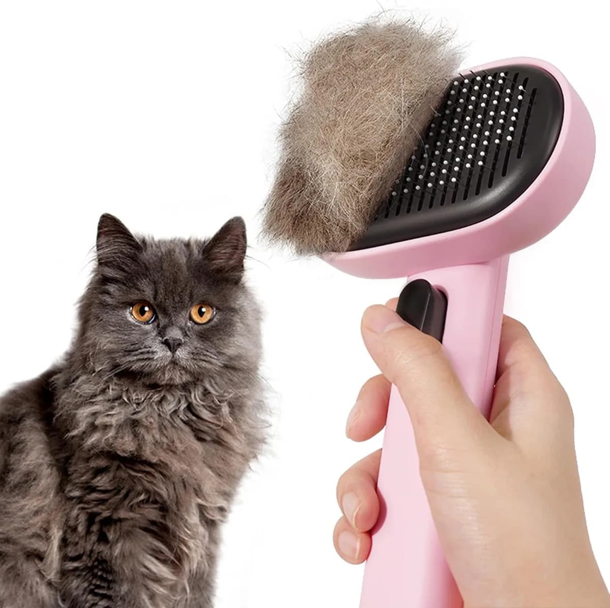 self-cleaning cat brush in pink