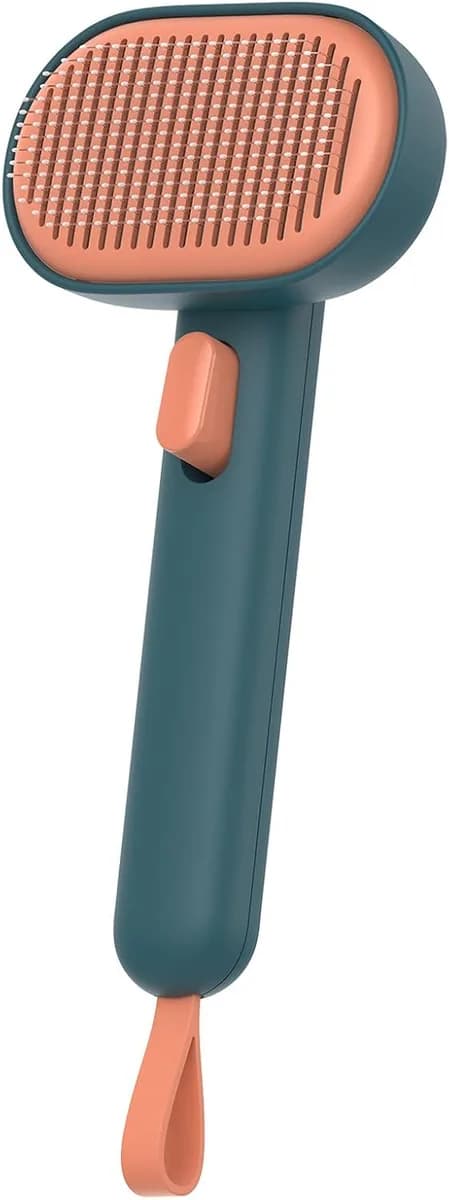 self-cleaning cat brush in green