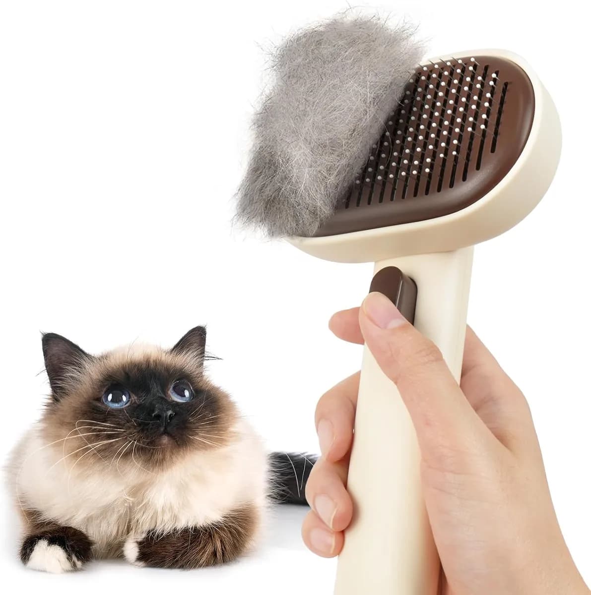 self-cleaning cat brush in brown