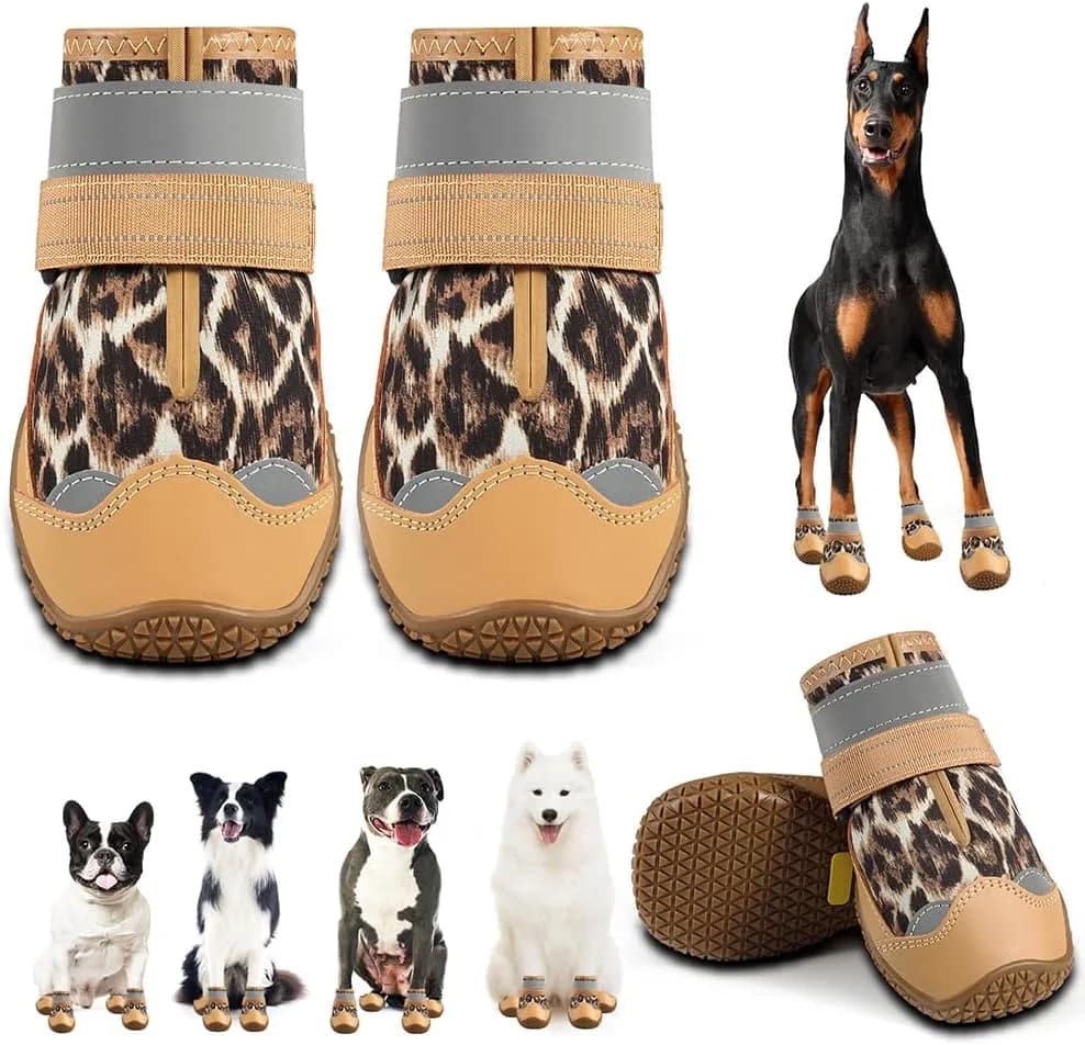 dog boots paw protectors in leopard print