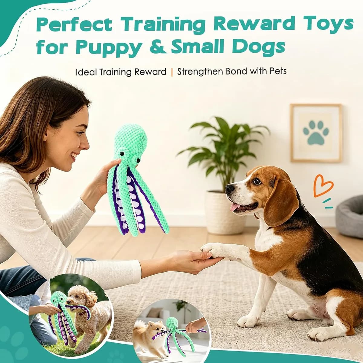 puppy carrying the squeaky octopus plush dog toy, gallery view 4