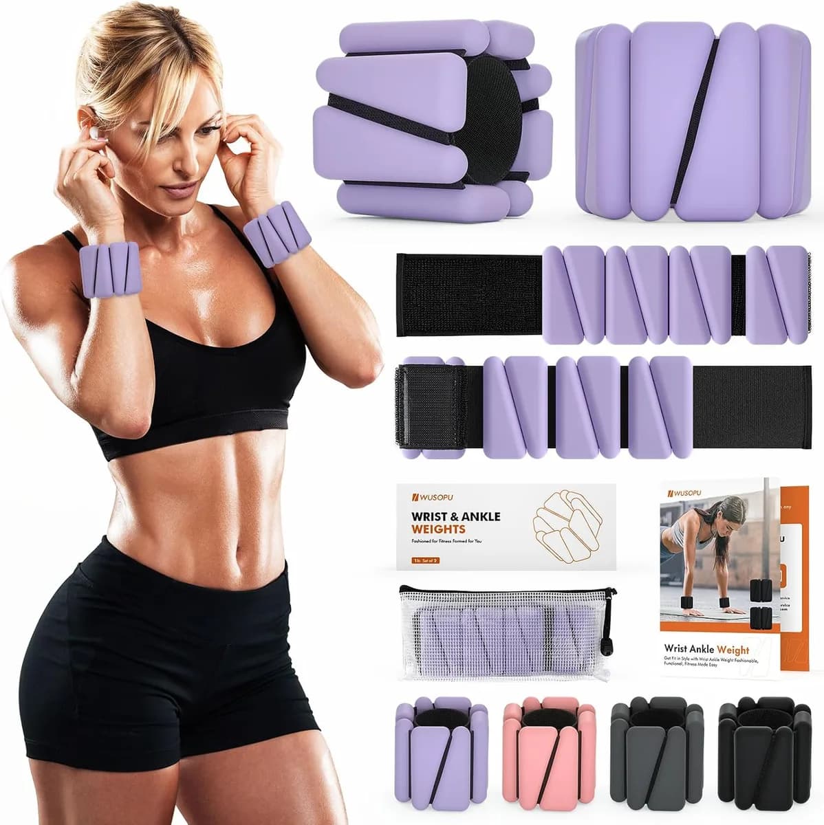 adjustable wrist and ankle weights in purple