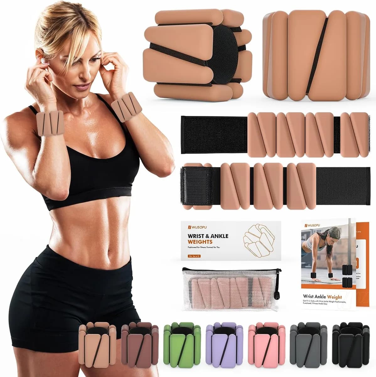 adjustable wrist and ankle weights in light brown
