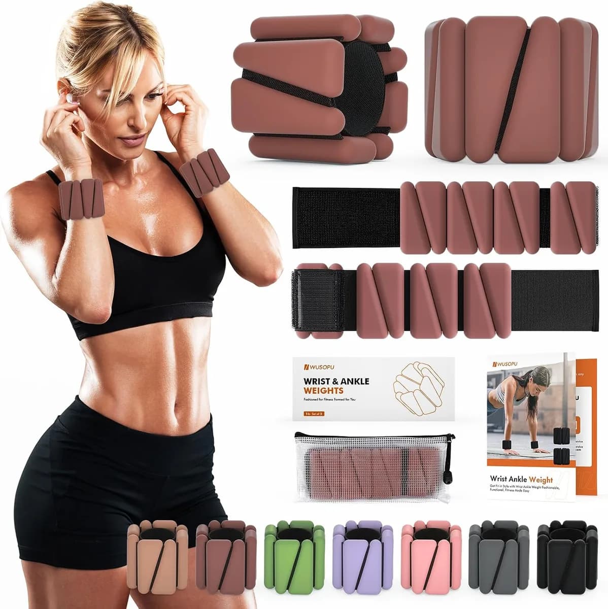 adjustable wrist and ankle weights in dark brown