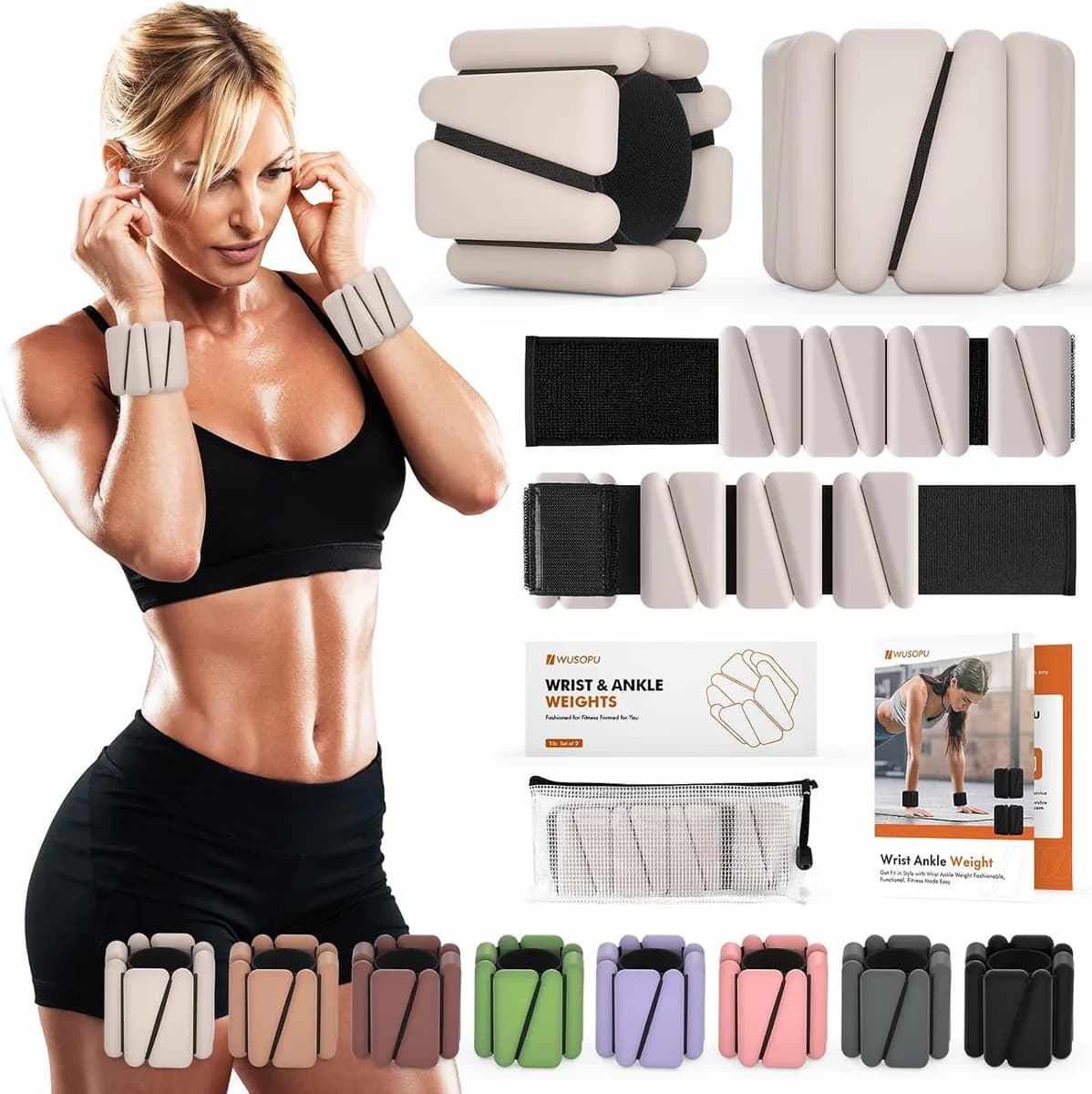 adjustable wrist and ankle weights in beige