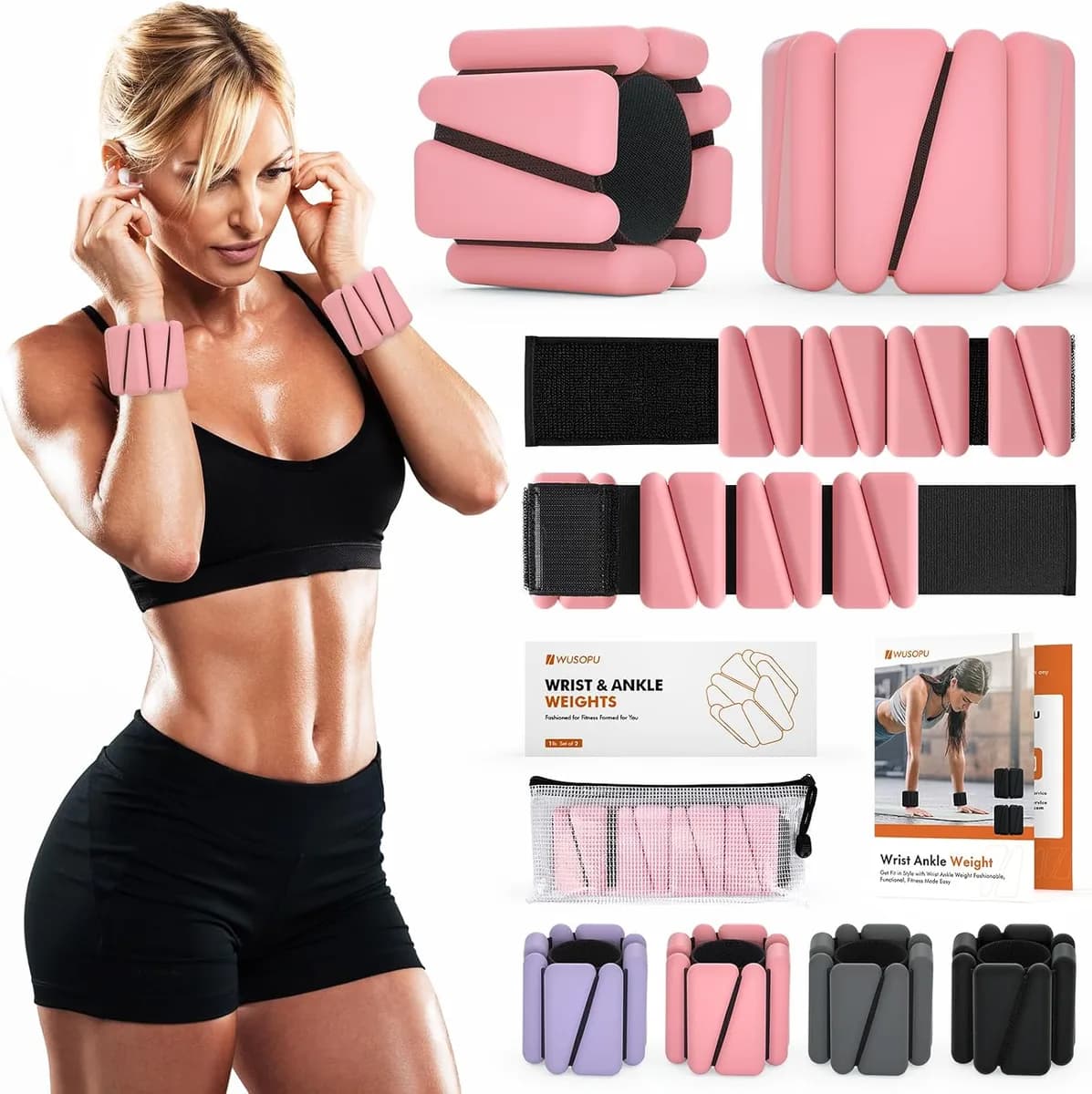 adjustable wrist and ankle weights in pink