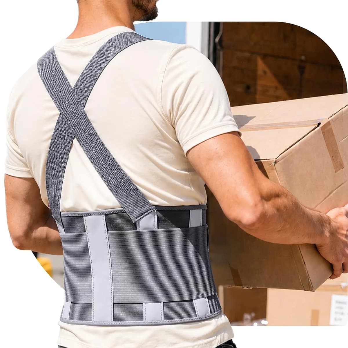work back brace with suspenders in grey