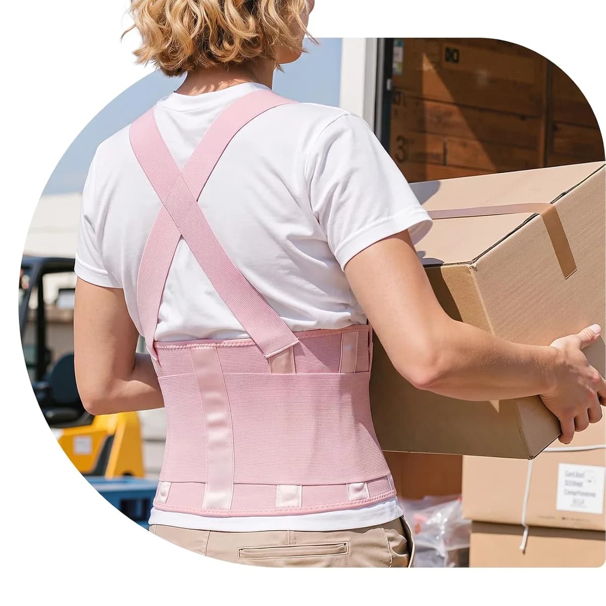 work back brace with suspenders in pink