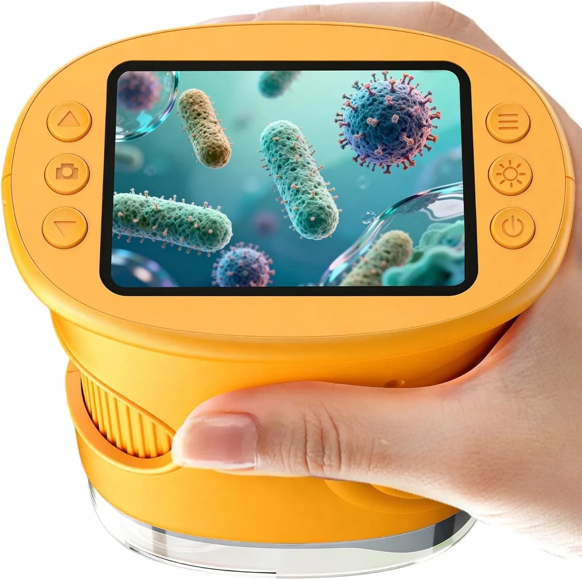yellow handheld digital microscope for kids with color screen