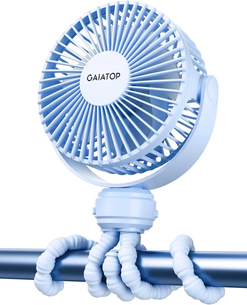 clip-on stroller fan in blue