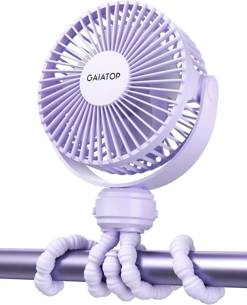 clip-on stroller fan in purple