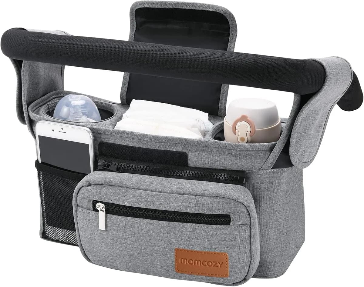 universal stroller organizer in grey