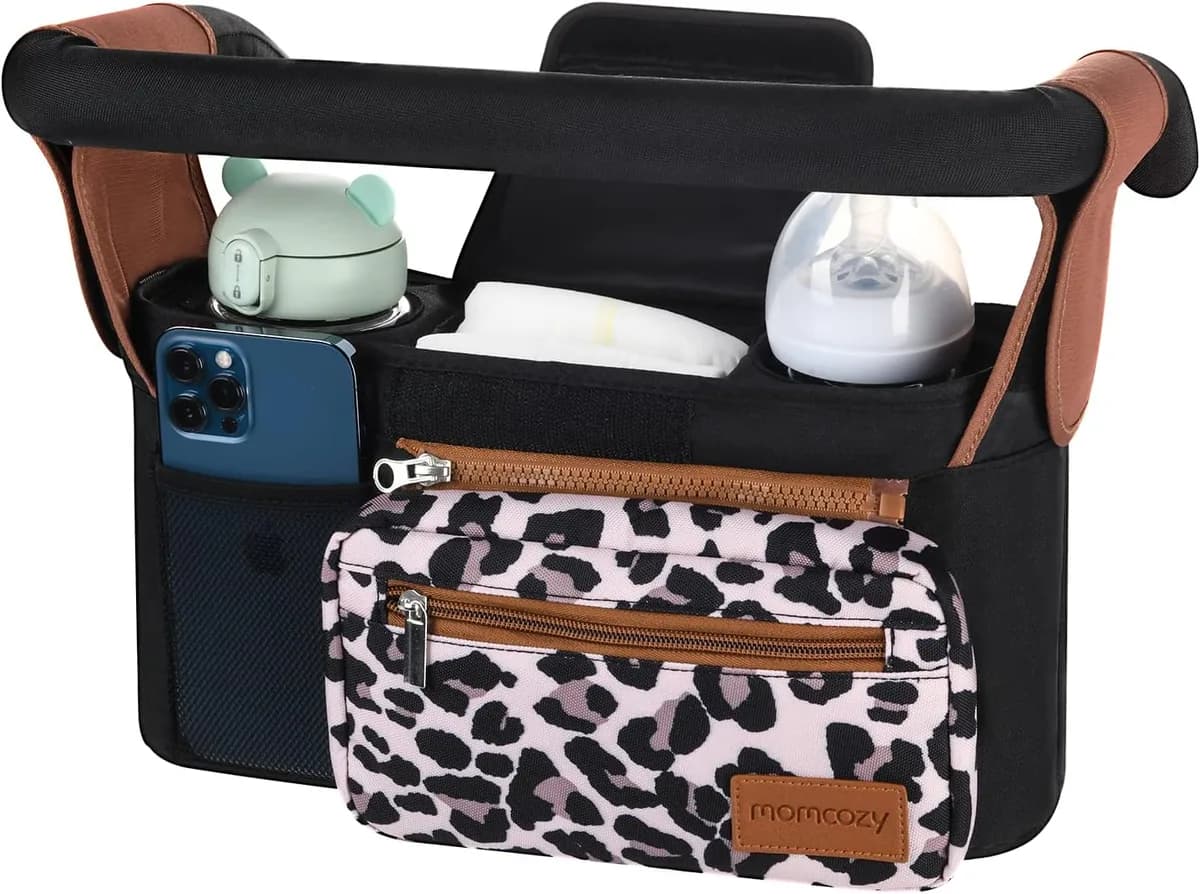 universal stroller organizer in leopard