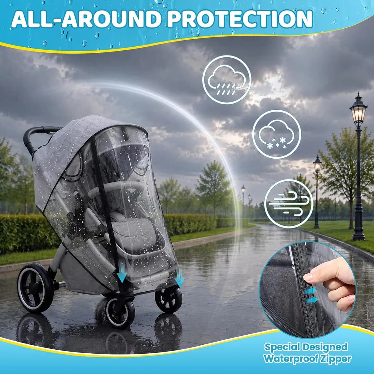 all-around protection from the universal stroller rain cover, gallery view 5
