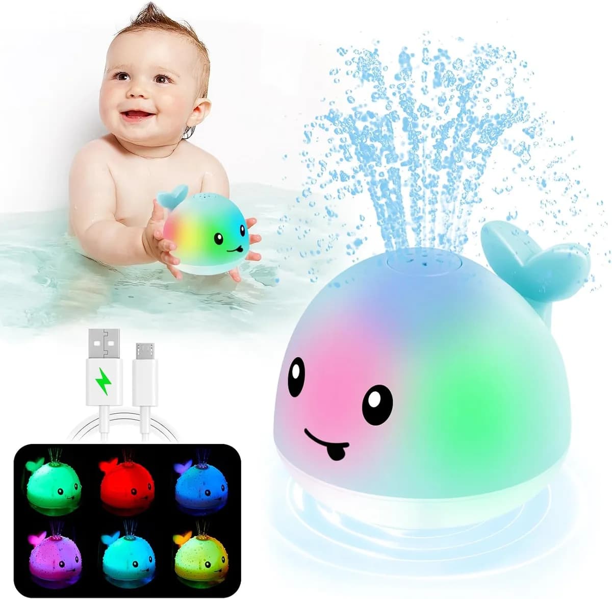 light-up whale bath toy in blue whale