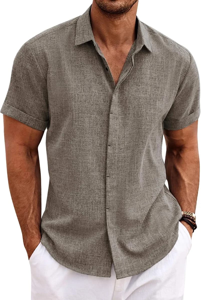 men's linen shirt short sleeve in brown