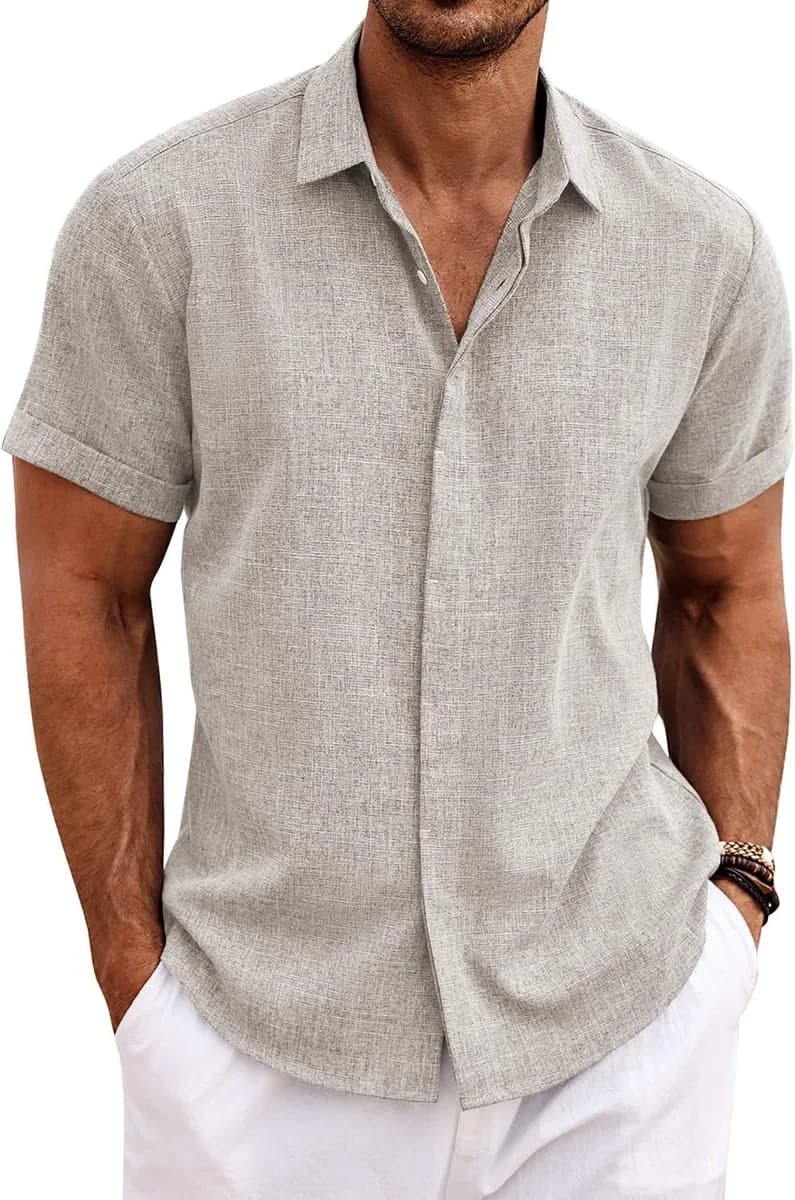 men's linen shirt short sleeve in stone