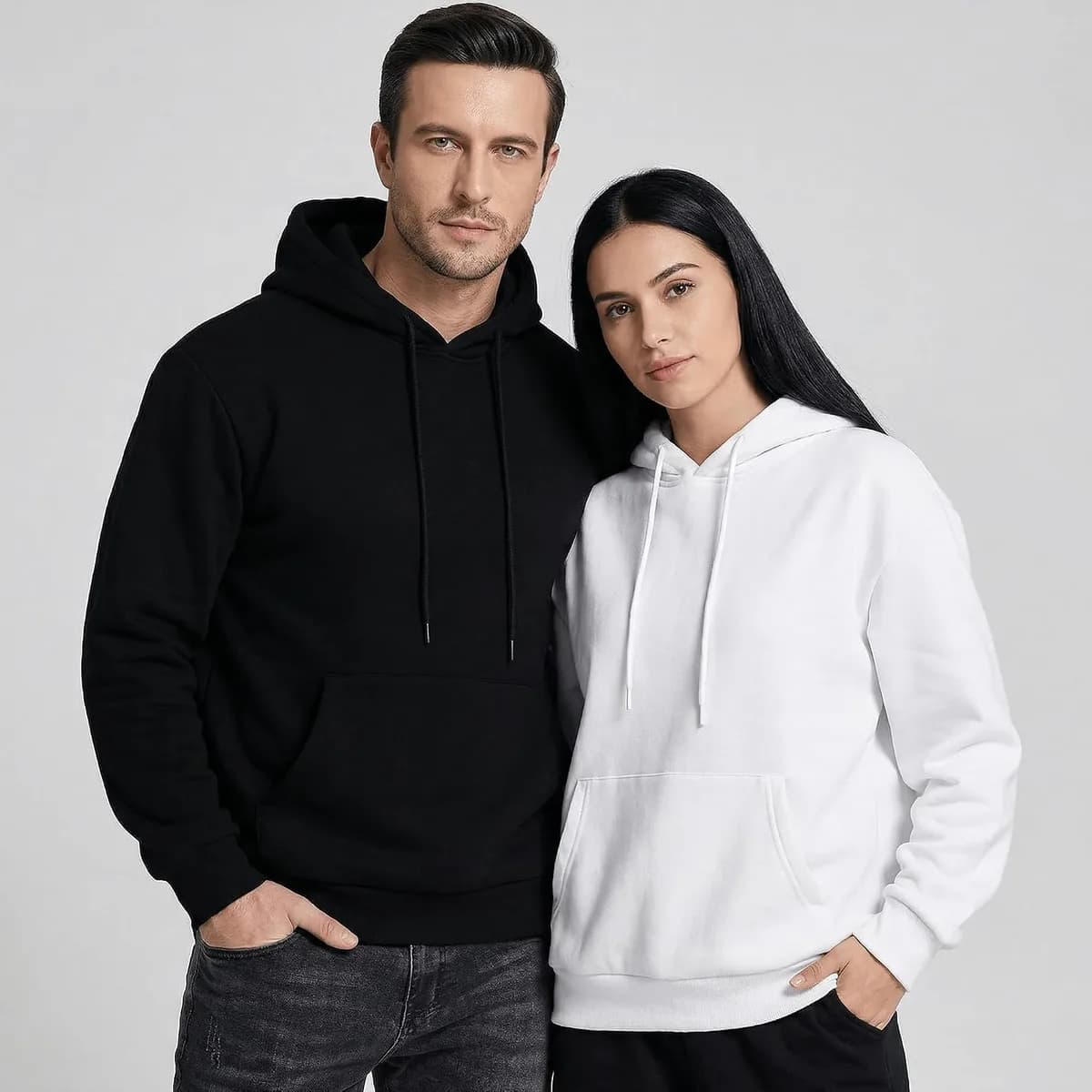 couple wearing fleece lined hoodies
