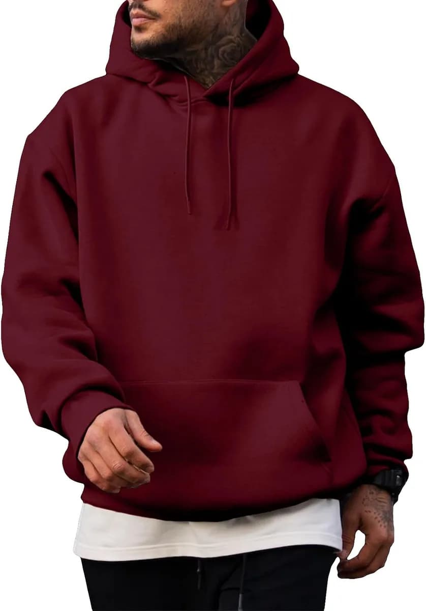 men's fleece lined hoodie in burgundy