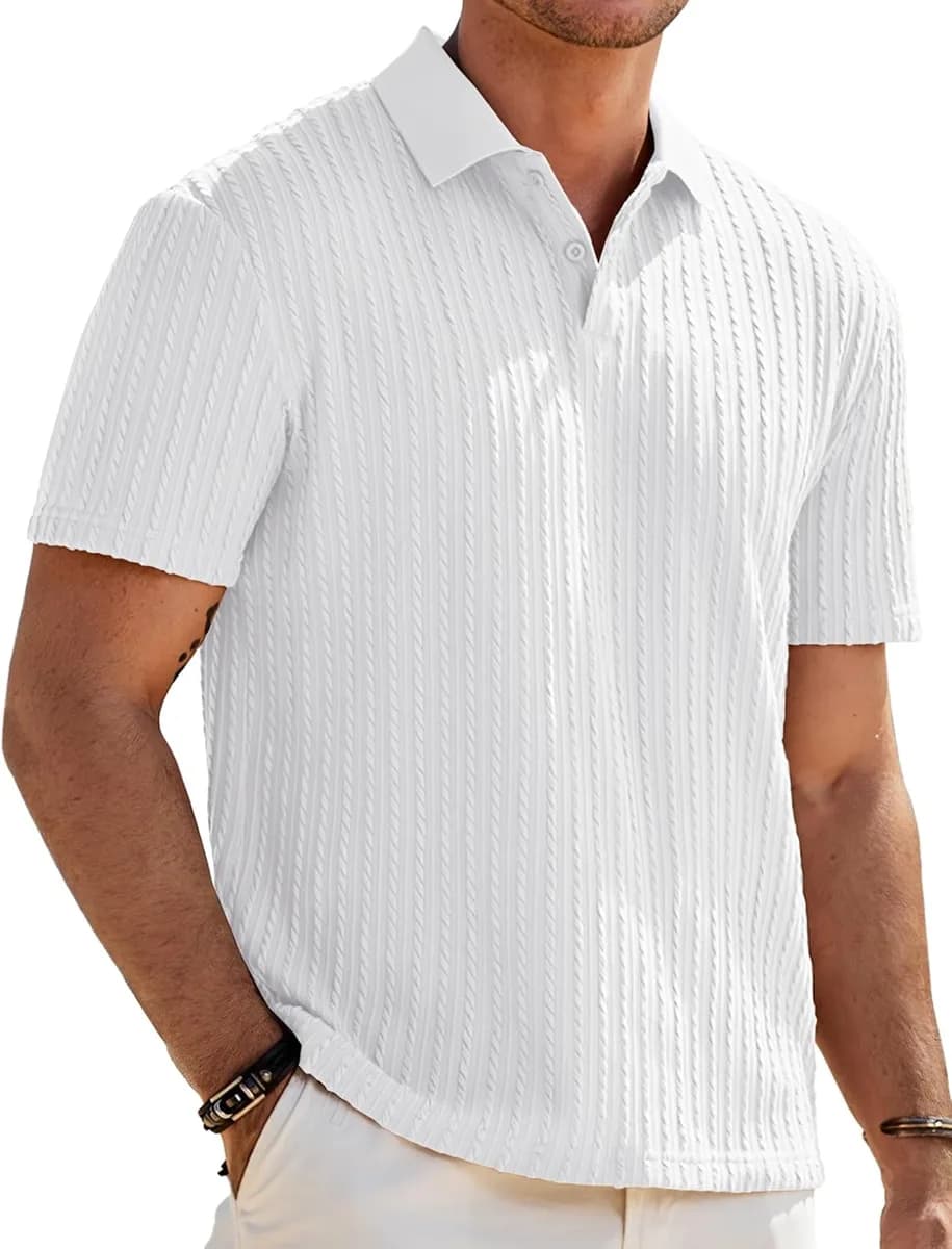 men's textured knit polo shirt in white