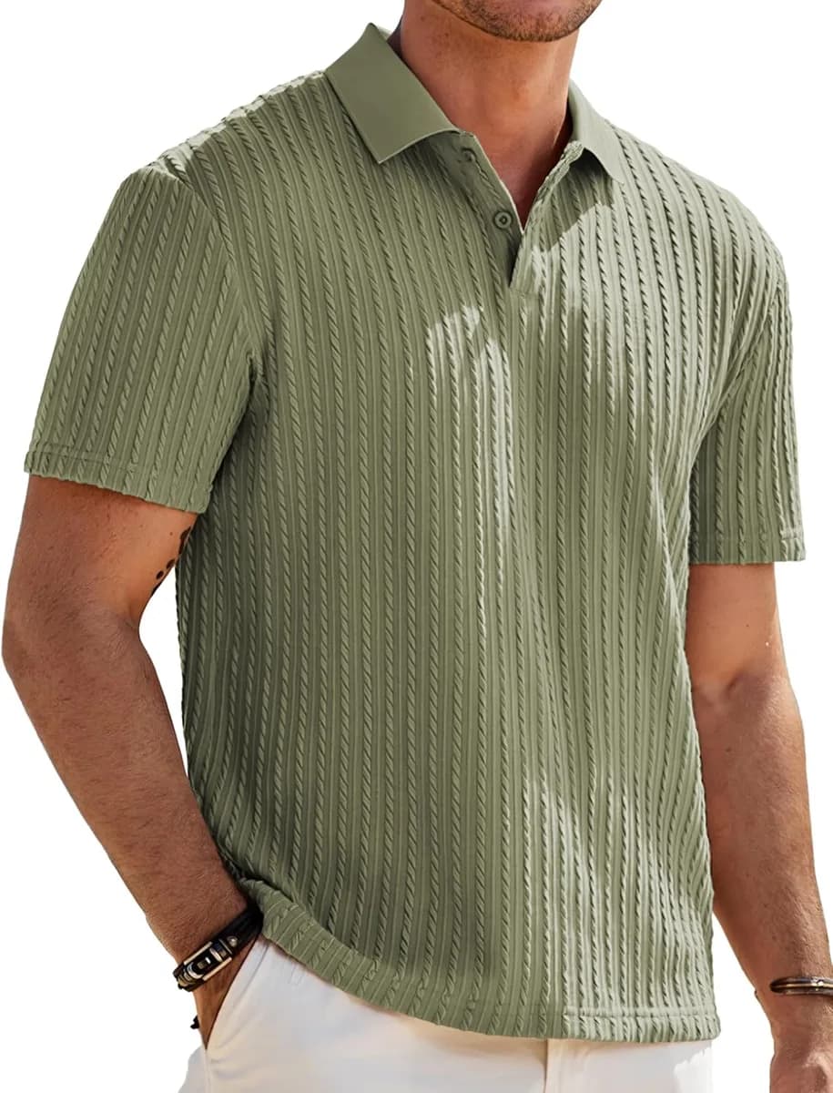 men's textured knit polo shirt in green