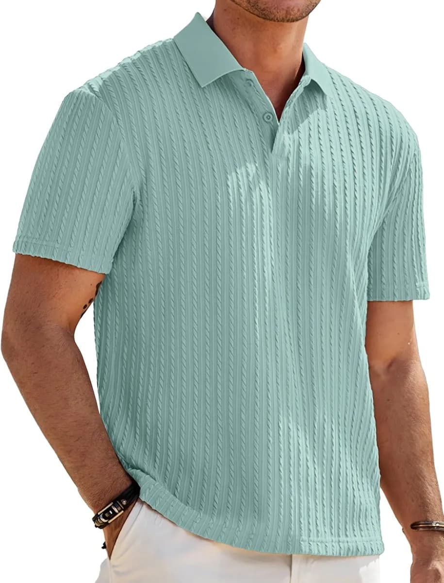 men's textured knit polo shirt in mint green