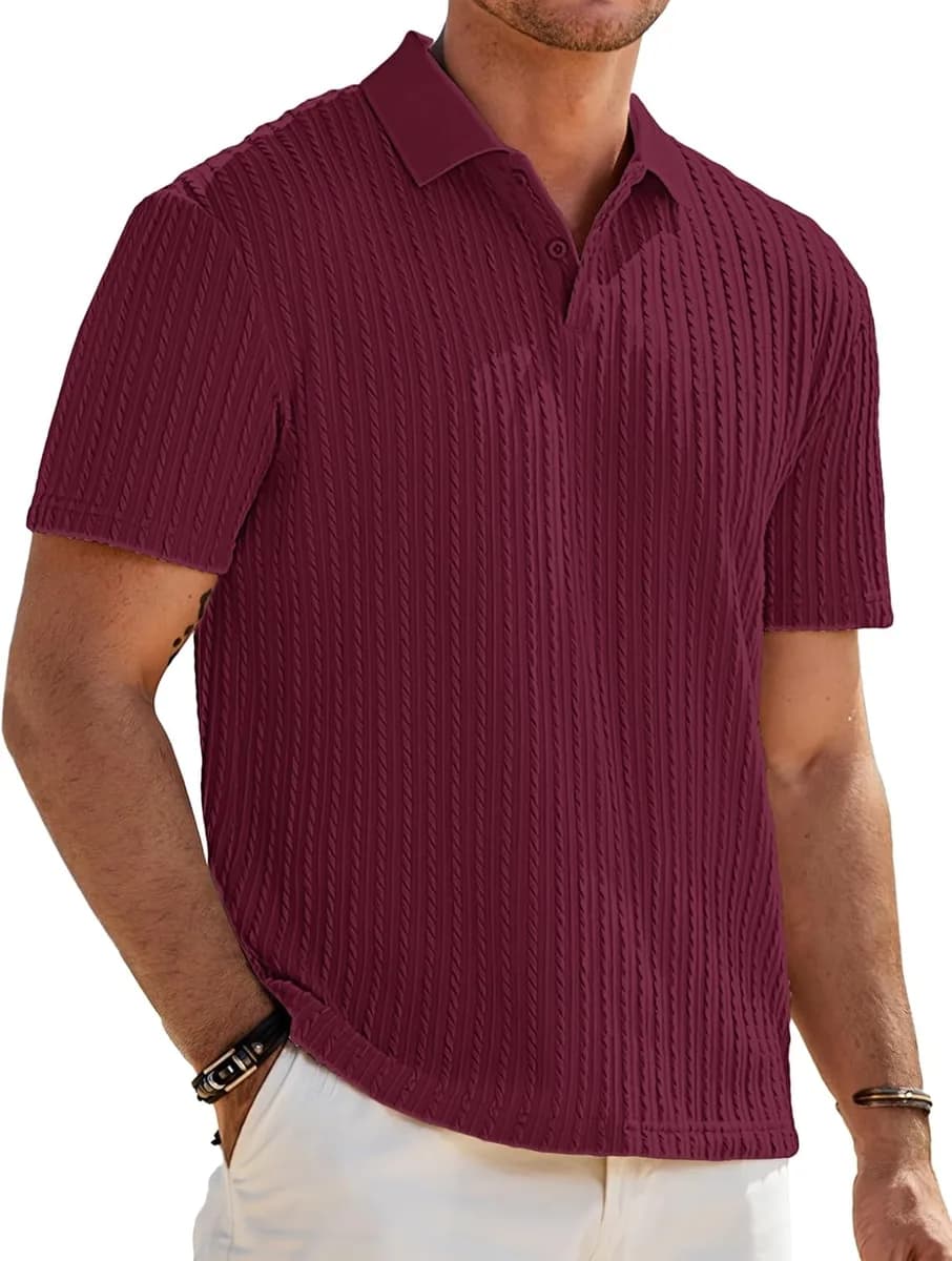 men's textured knit polo shirt in red