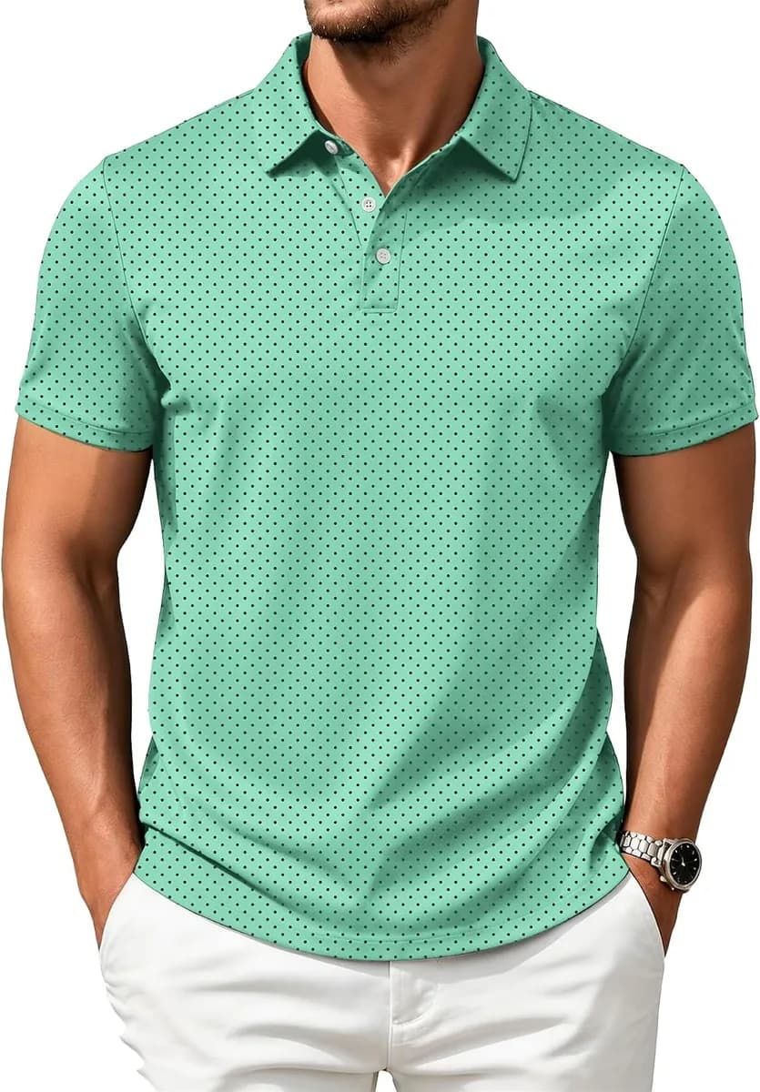 men's printed golf polo shirt in green wave point