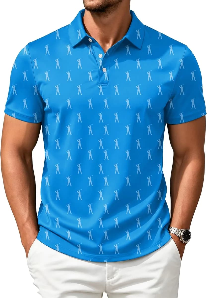 men's printed golf polo shirt in blue golf