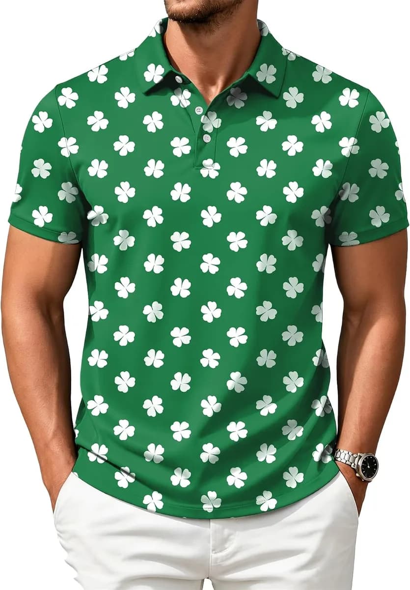 men's printed golf polo shirt in green clover