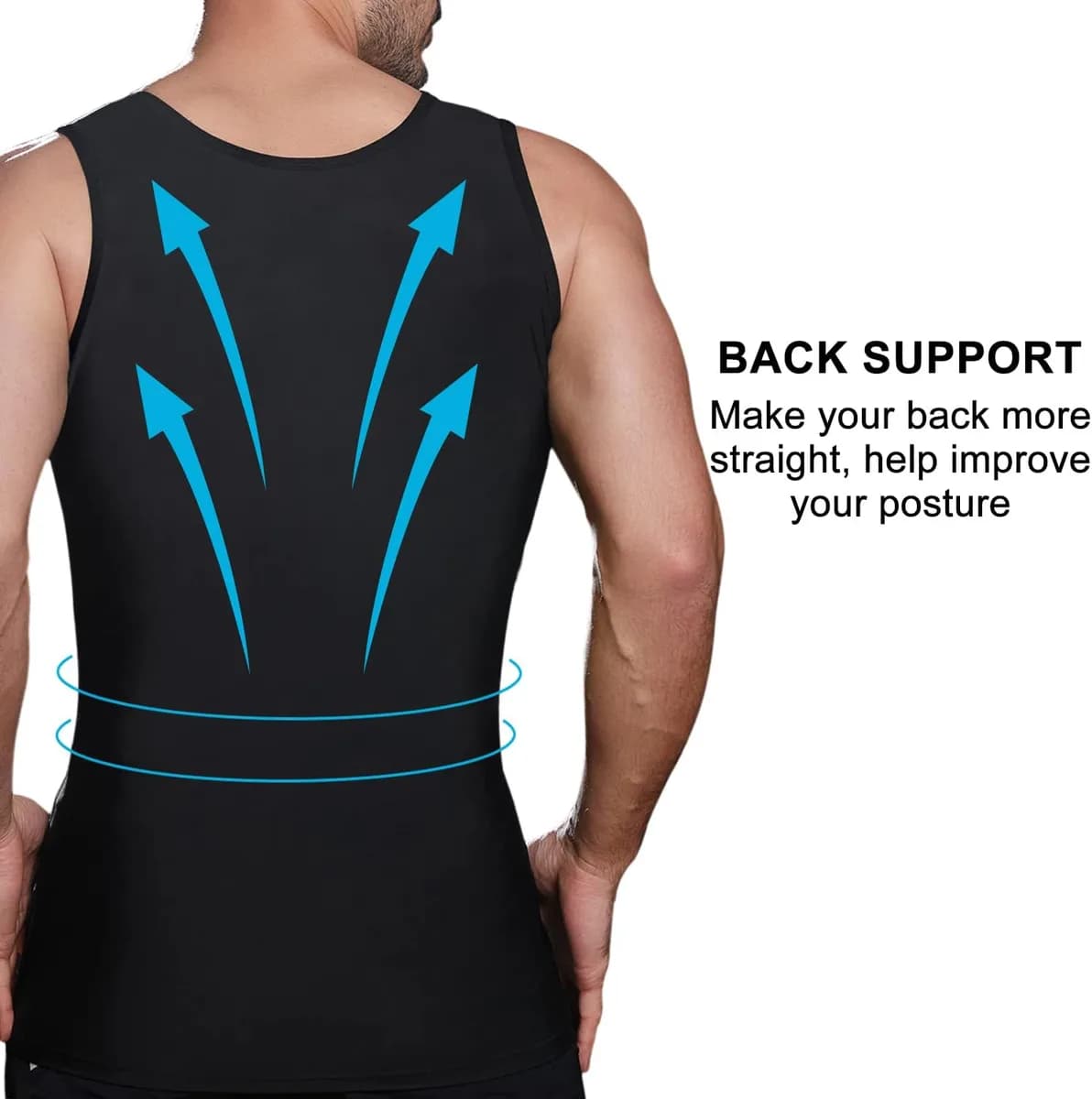 back support of the men's compression vest, product photo