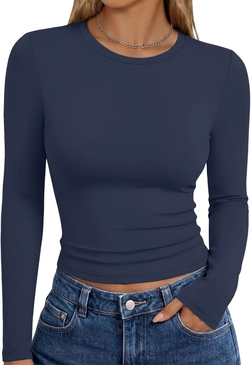 women's long sleeve fitted t-shirt in navy