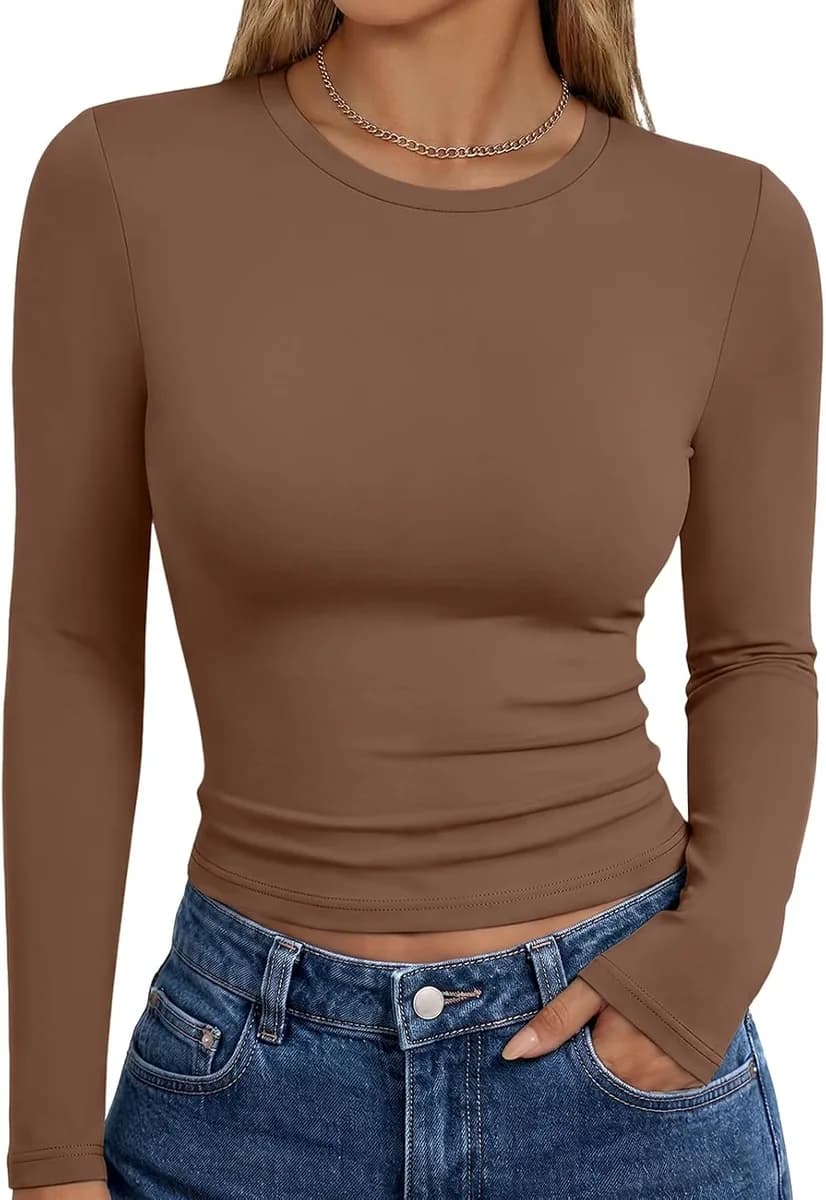 women's long sleeve fitted t-shirt in brown