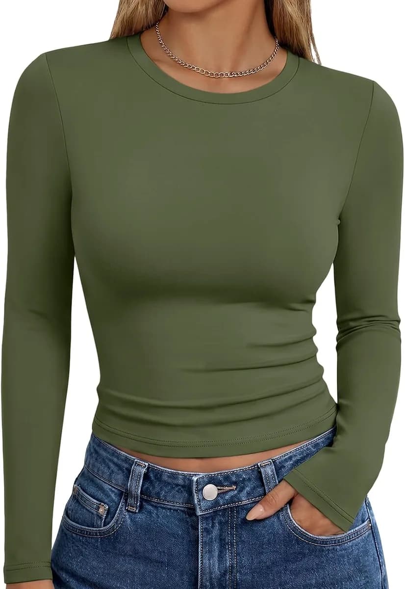 women's long sleeve fitted t-shirt in army green