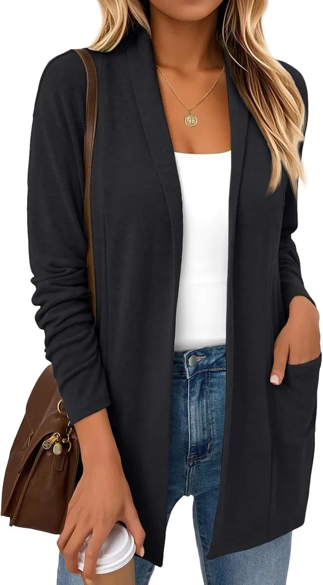 women's lightweight open front cardigan in black
