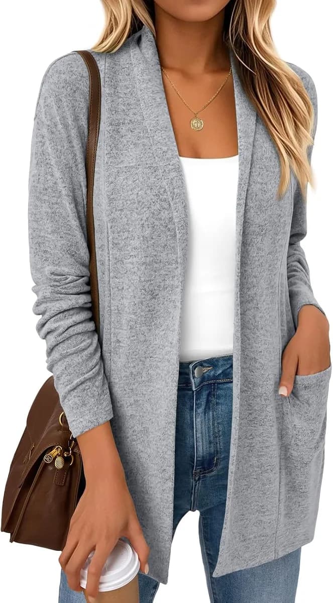 women's lightweight open front cardigan in grey