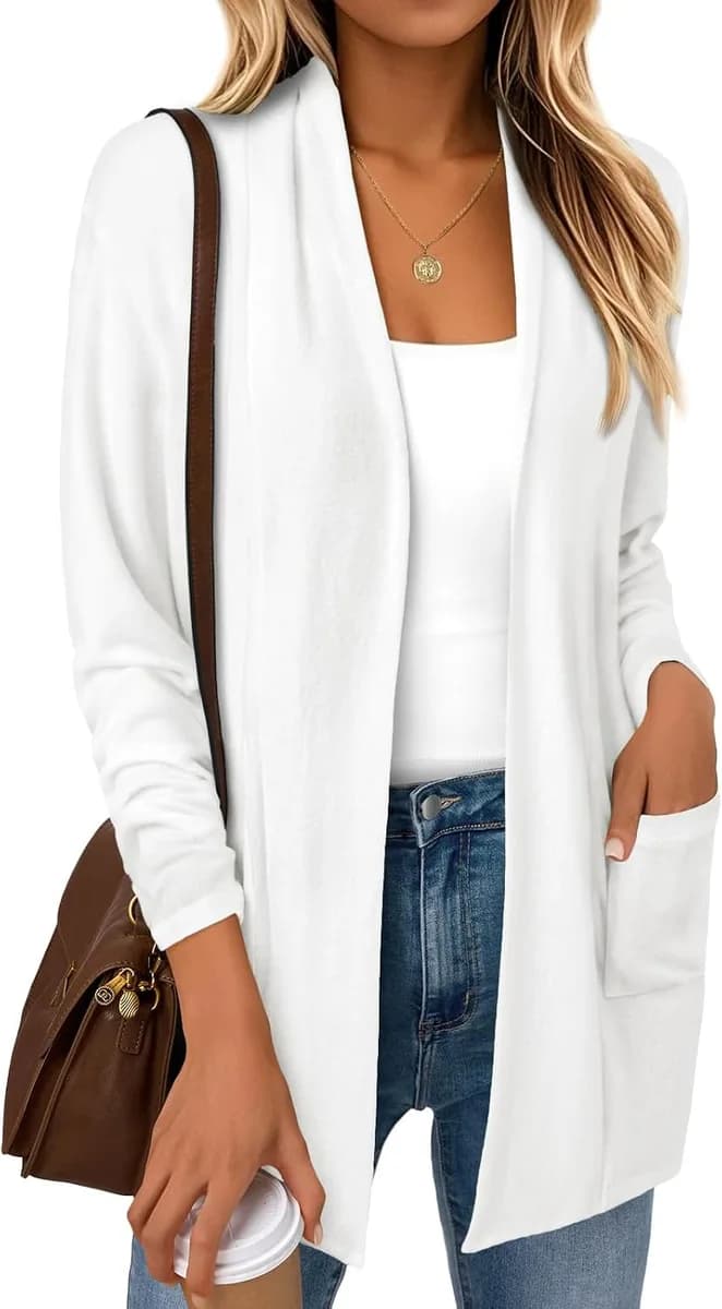 women's lightweight open front cardigan in white
