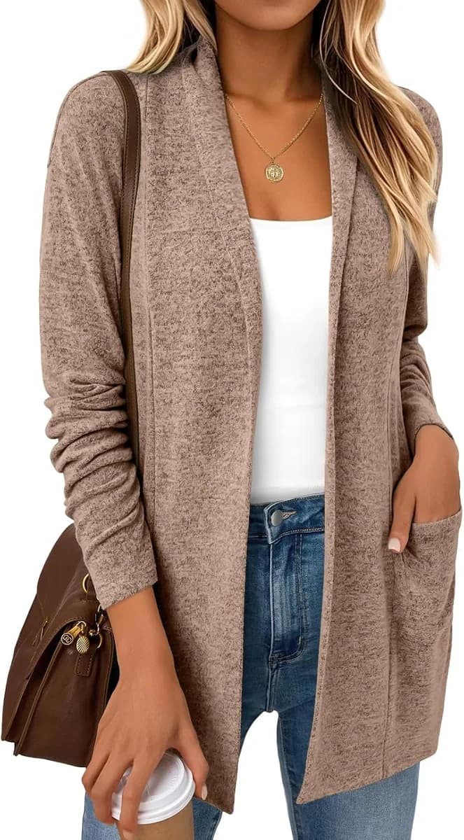 women's lightweight open front cardigan in brown