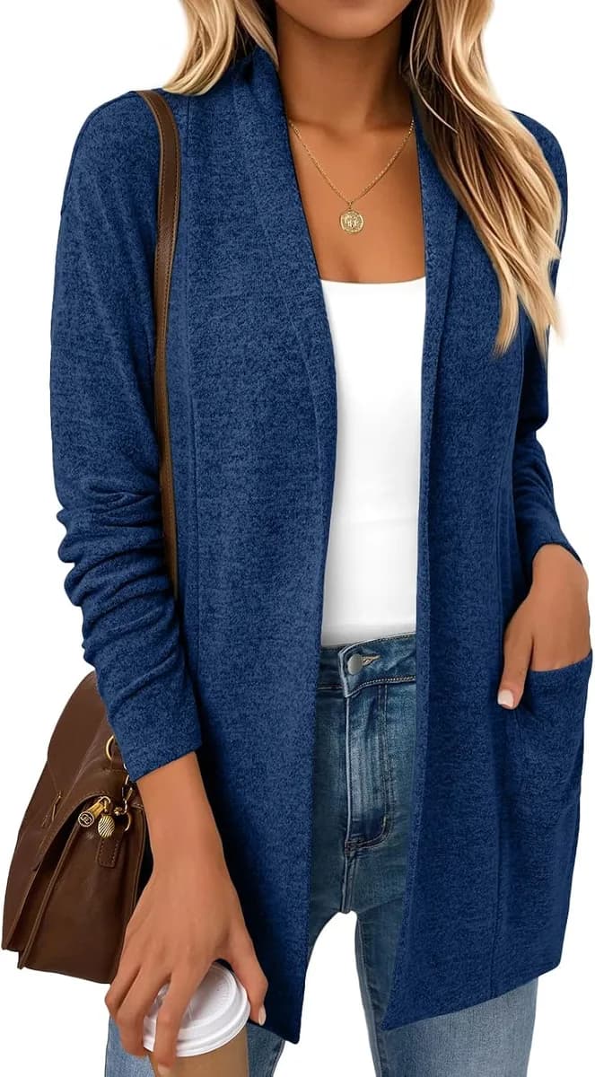 women's lightweight open front cardigan in navy