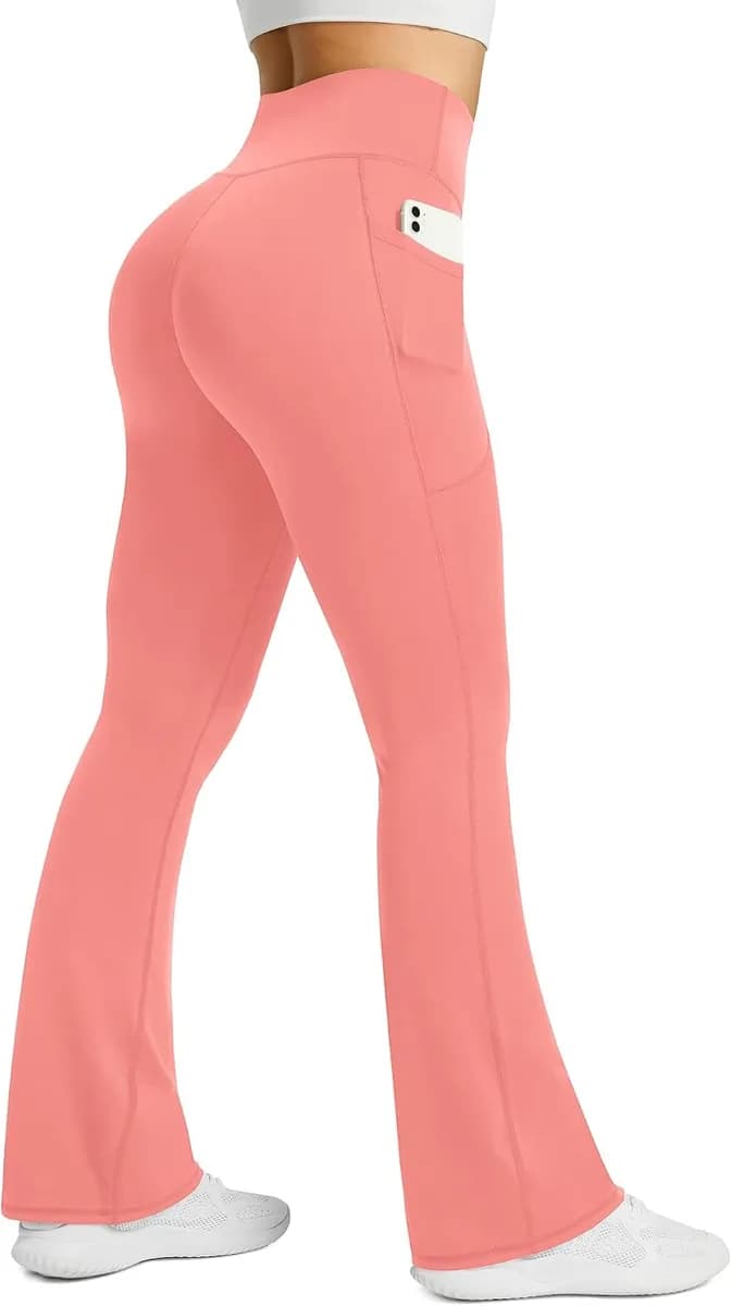 women's flare yoga pants with pockets in pink