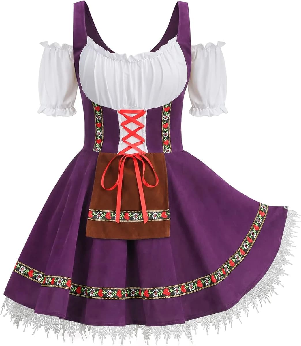 women's Oktoberfest dirndl dress costume in purple