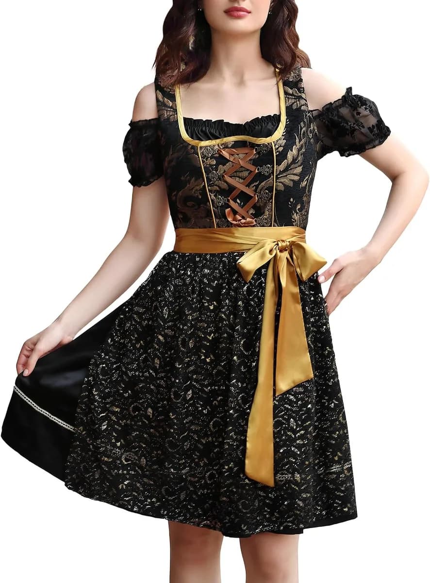 women's 3 piece dirndl dress in black jacquard