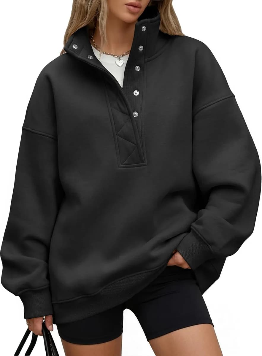 women's oversized henley sweatshirt in black