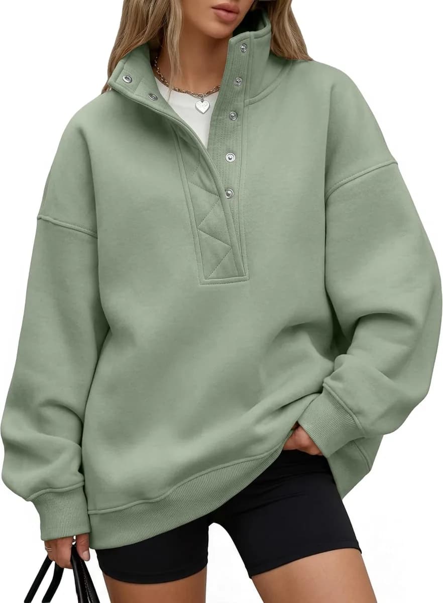 women's oversized henley sweatshirt in green