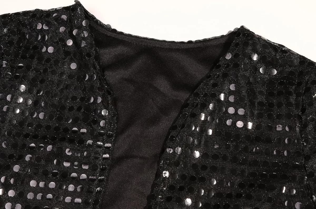 sequin jacket detail of the kids 80s pop star costume, product photo