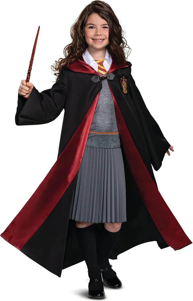 girl posing in the kids wizard school costume, product photo