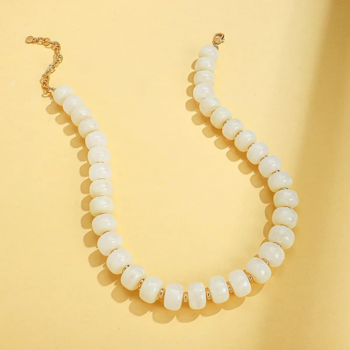 chunky beaded necklace laid flat