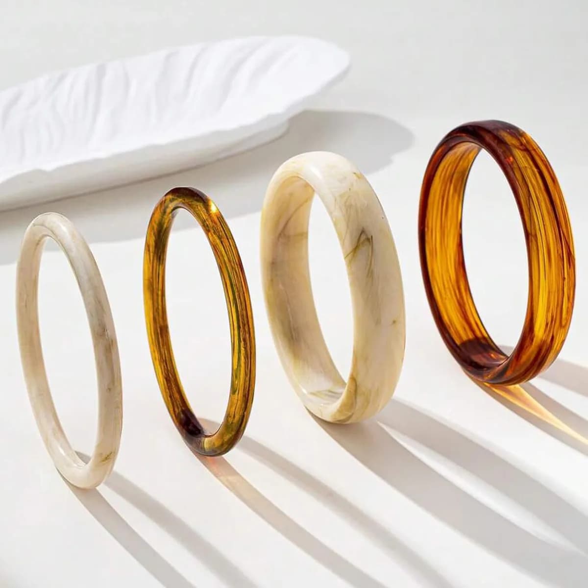 chunky resin bangles laid out