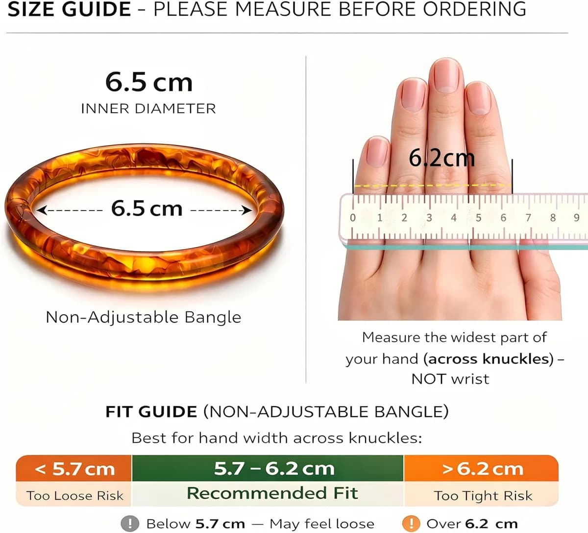 size guide for the chunky resin bangle set, product photo